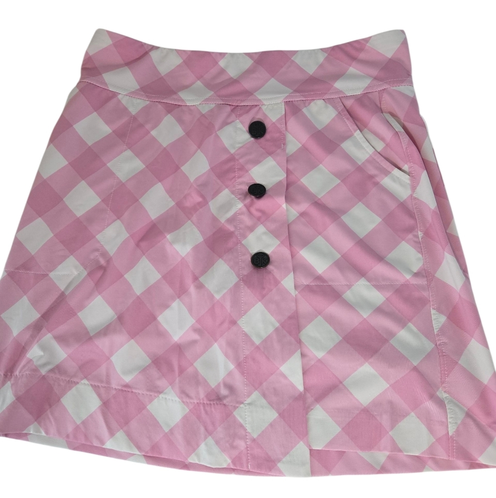 Belyn Key Large Skort Golf Tennis  Skort Pink Gingham Plaid Pockets Pull On SzXS